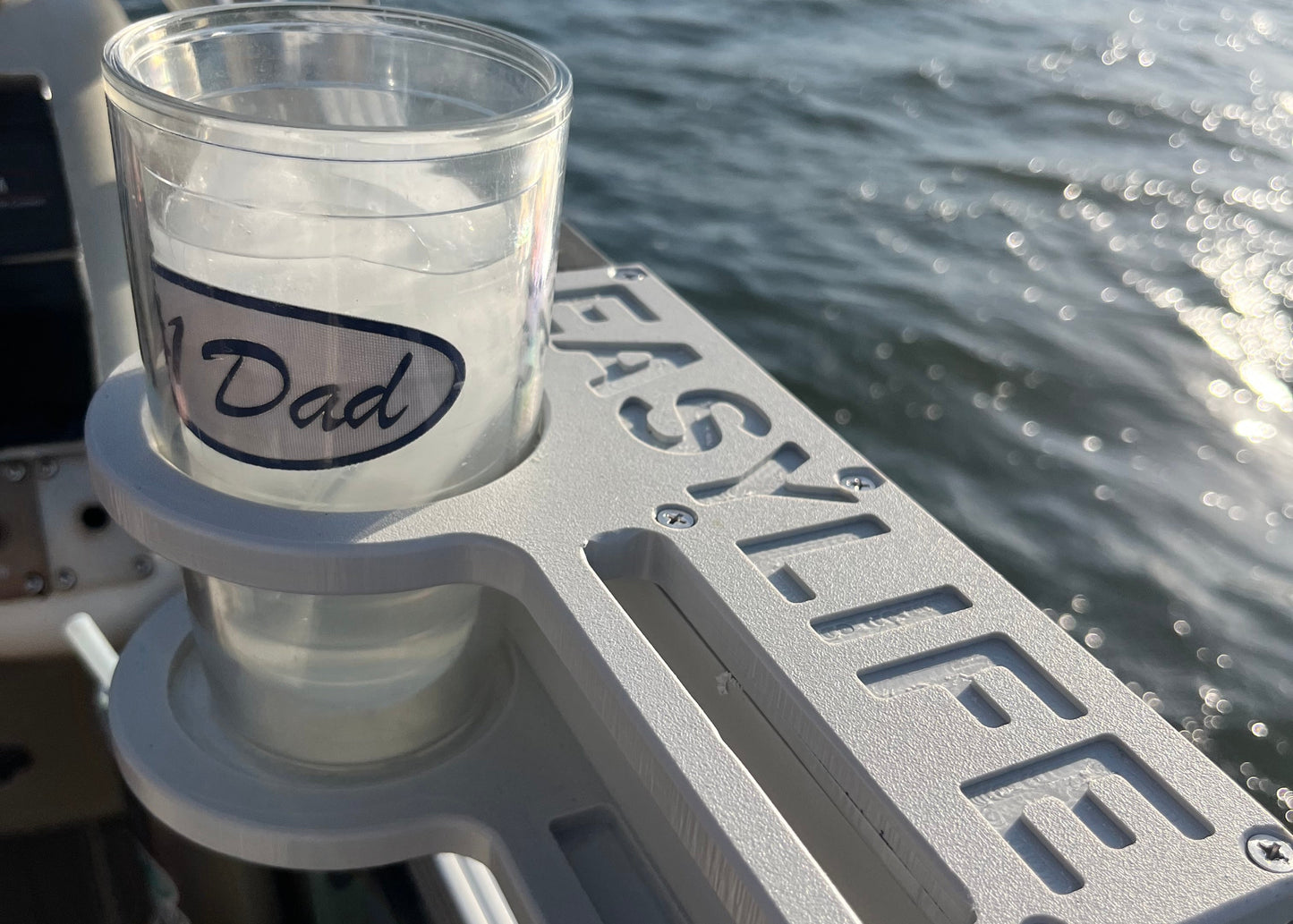Pontoon rail cup holder